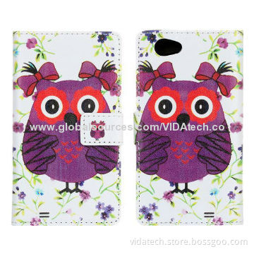 Leather Case, Owl Pattern, with Credit Card Slot and Holder, for Sony Xperia Z1 Mini